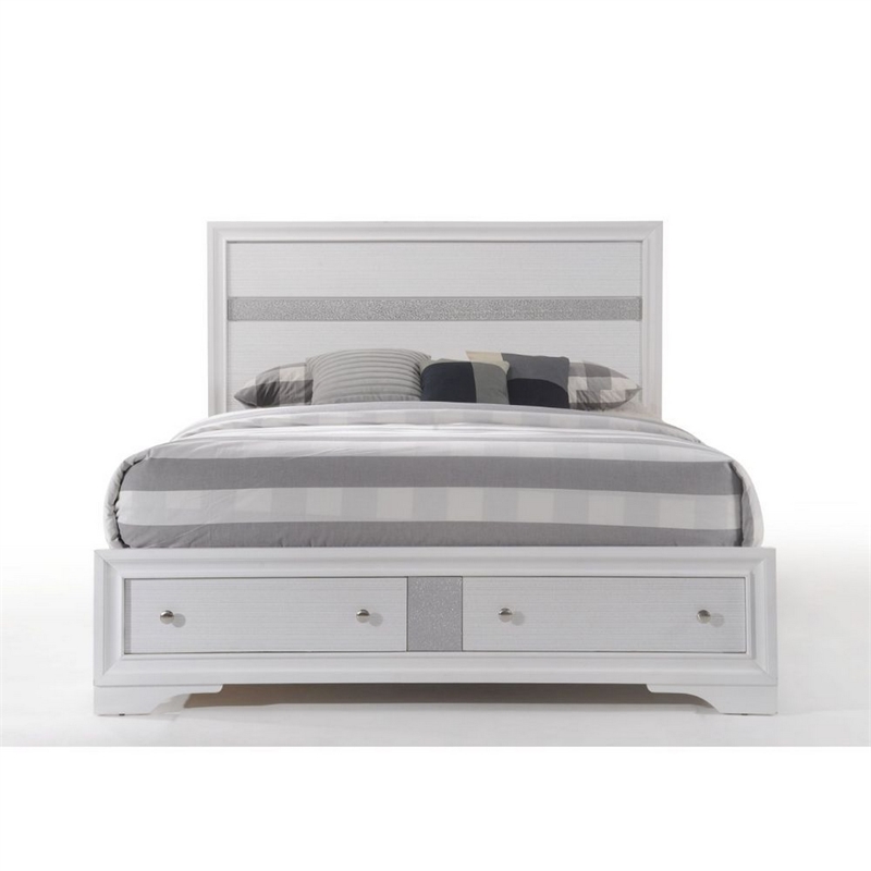 Bowery Hill Queen Size Bed with Panel Headboard and Storage in White
