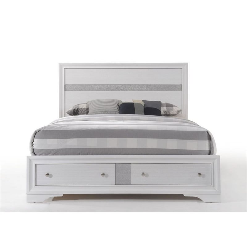 Bowery Hill Queen Size Bed with Panel Headboard and Storage in White