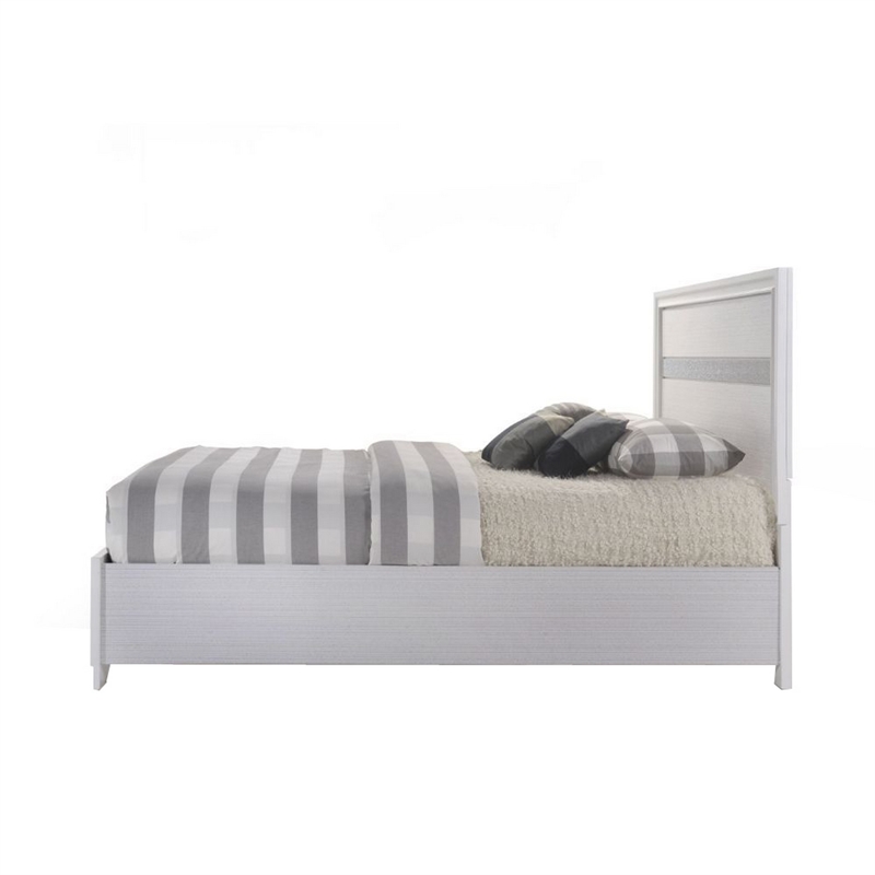 Bowery Hill Queen Size Bed with Panel Headboard and Storage in White