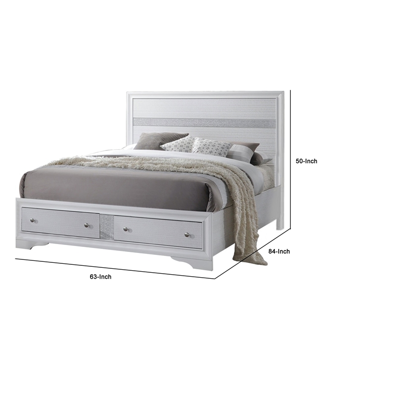 Bowery Hill Queen Size Bed with Panel Headboard and Storage in White