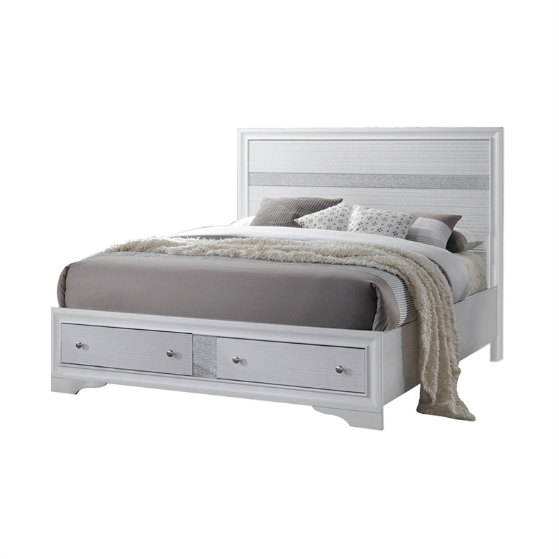 Bowery Hill Queen Size Bed with Panel Headboard and Storage in White