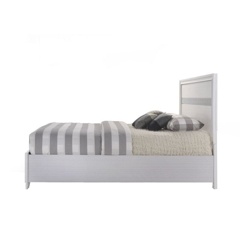 Bowery Hill Queen Size Bed with Panel Headboard and Storage in White