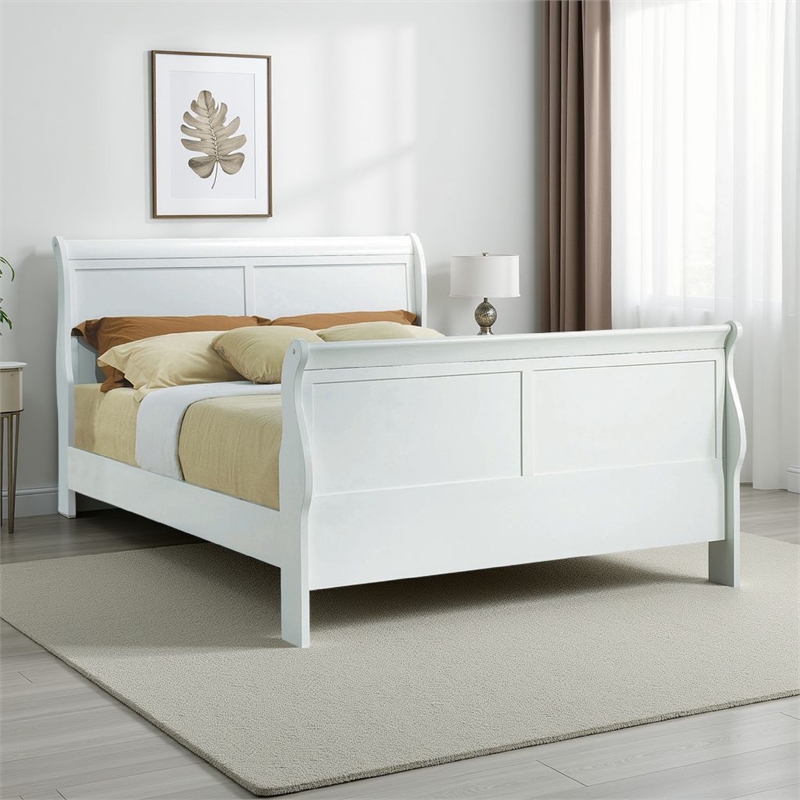 Bowery Hill Classy Transitional Style Queen Size Sleigh Bed in White