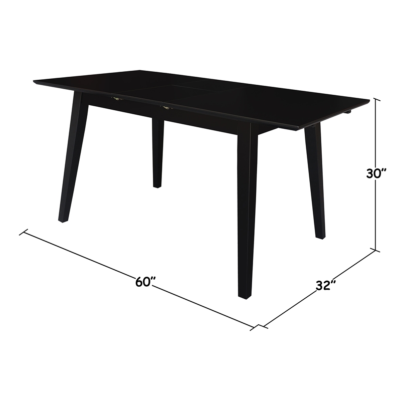 Bowery Hill Solid Wood 60 Inch Butterfly Extension Dining Table in Black