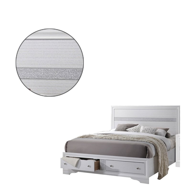 Bowery Hill 2 Drawer Wooden Eastern King Bed with Panel Headboard in White