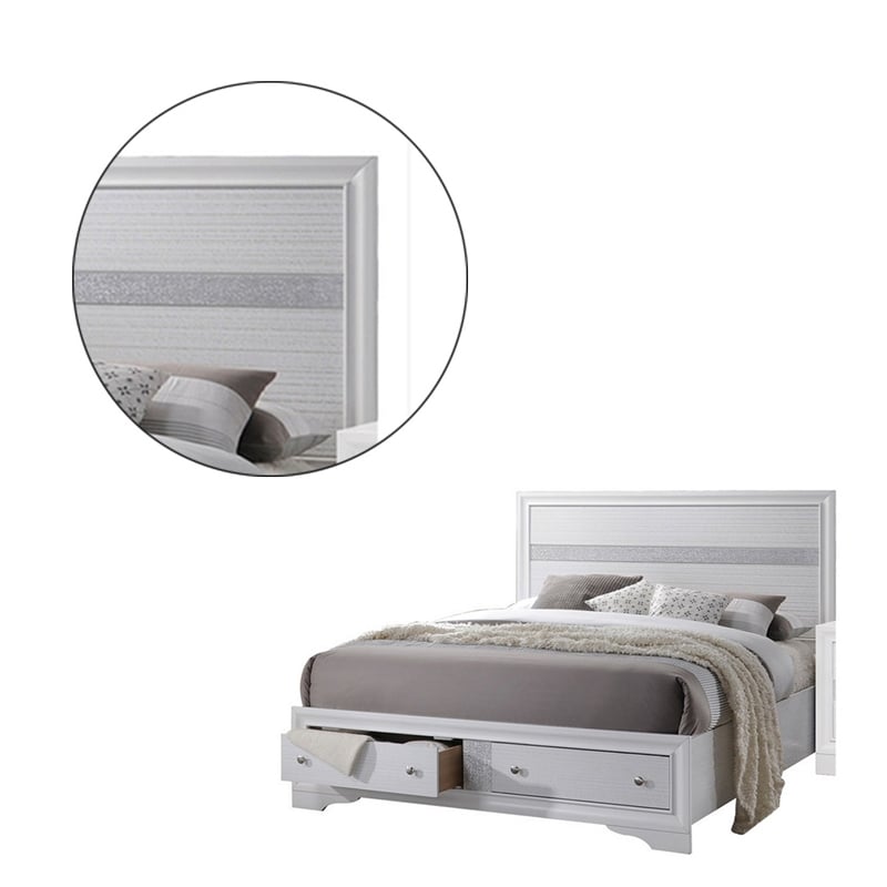 Bowery Hill 2 Drawer Wooden Eastern King Bed with Panel Headboard in White