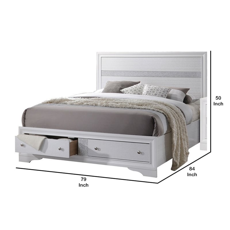 Bowery Hill 2 Drawer Wooden Eastern King Bed with Panel Headboard in White