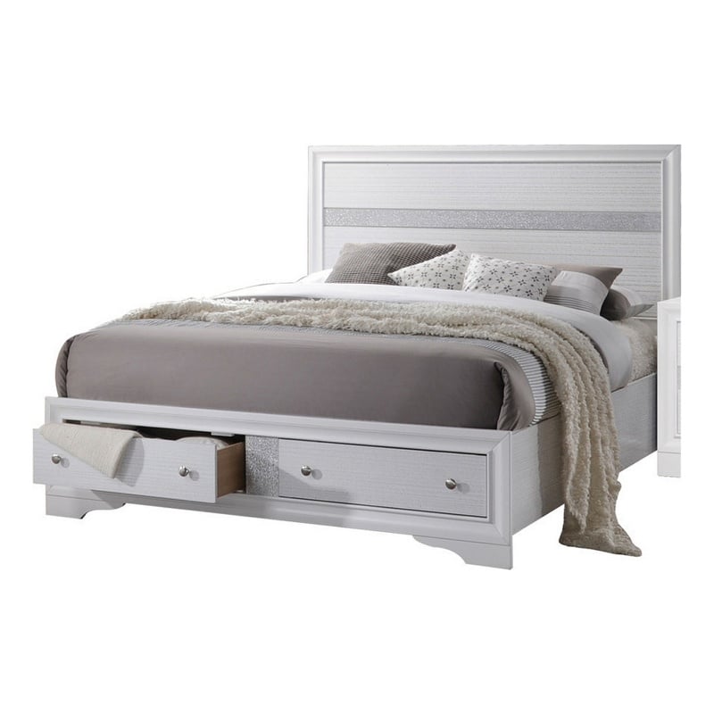 Bowery Hill 2 Drawer Wooden Eastern King Bed with Panel Headboard in White