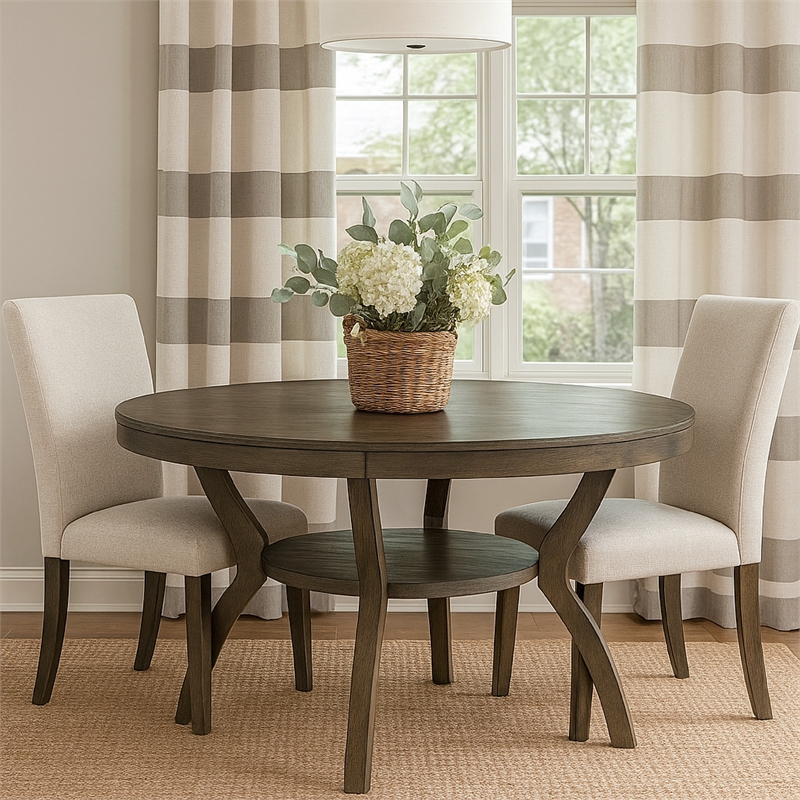 Bowery Hill 48 Inch Wooden Round Dining Table with Angled Legs in Brown