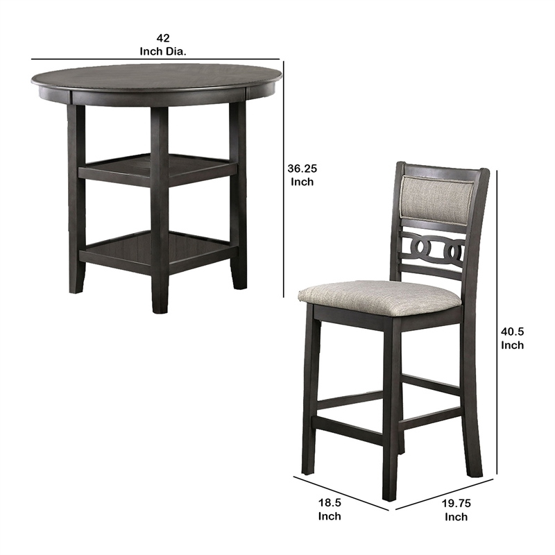 Bowery Hill 5 Piece Counter Height Table with Geometric Back Chairs in Gray