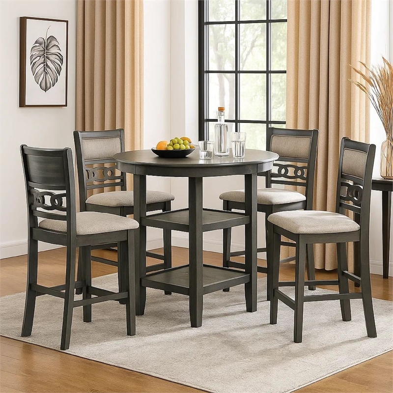 Bowery Hill 5 Piece Counter Height Table with Geometric Back Chairs in Gray