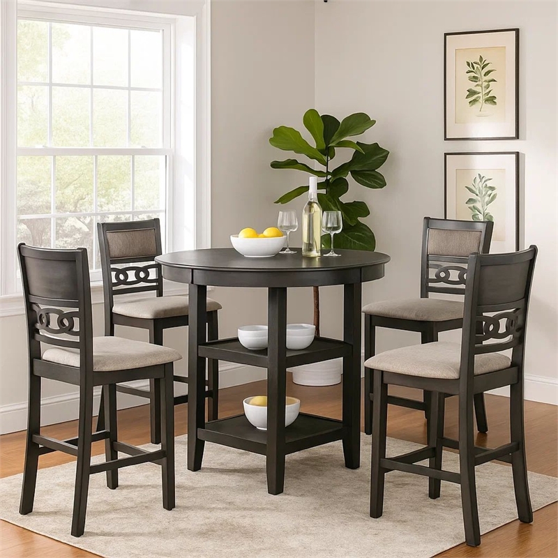 Bowery Hill 5 Piece Counter Height Table with Geometric Back Chairs in Gray