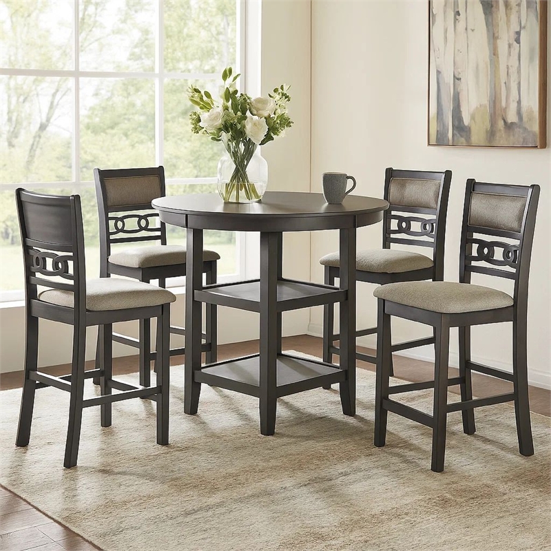 Bowery Hill 5 Piece Counter Height Table with Geometric Back Chairs in Gray