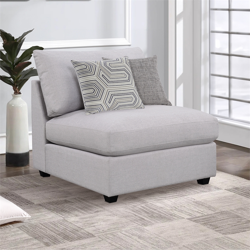 Bowery Hill Fabric Armless Chair with Pillow Back and Tapered Feet in Gray