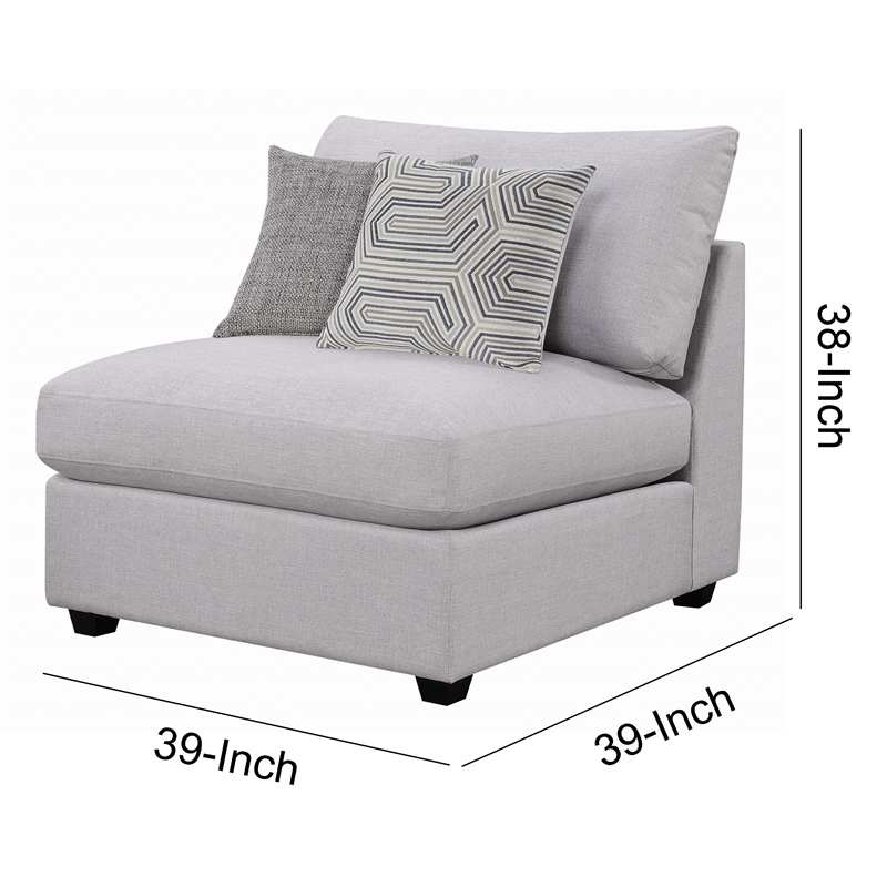Bowery Hill Fabric Armless Chair with Pillow Back and Tapered Feet in Gray