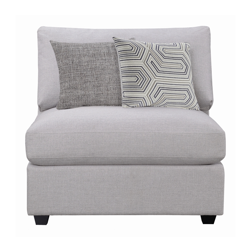 Bowery Hill Fabric Armless Chair with Pillow Back and Tapered Feet in Gray