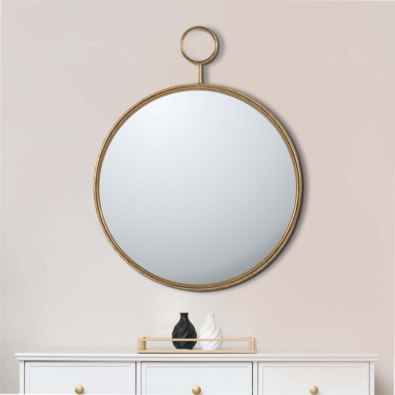 Bowery Hill Oval Shape Metal Frame Wall Mirror Small in Gold