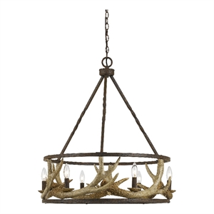 Bowery Hill 6 Bulb Chandelier with Resin Antler in Dark Bronze and Gold