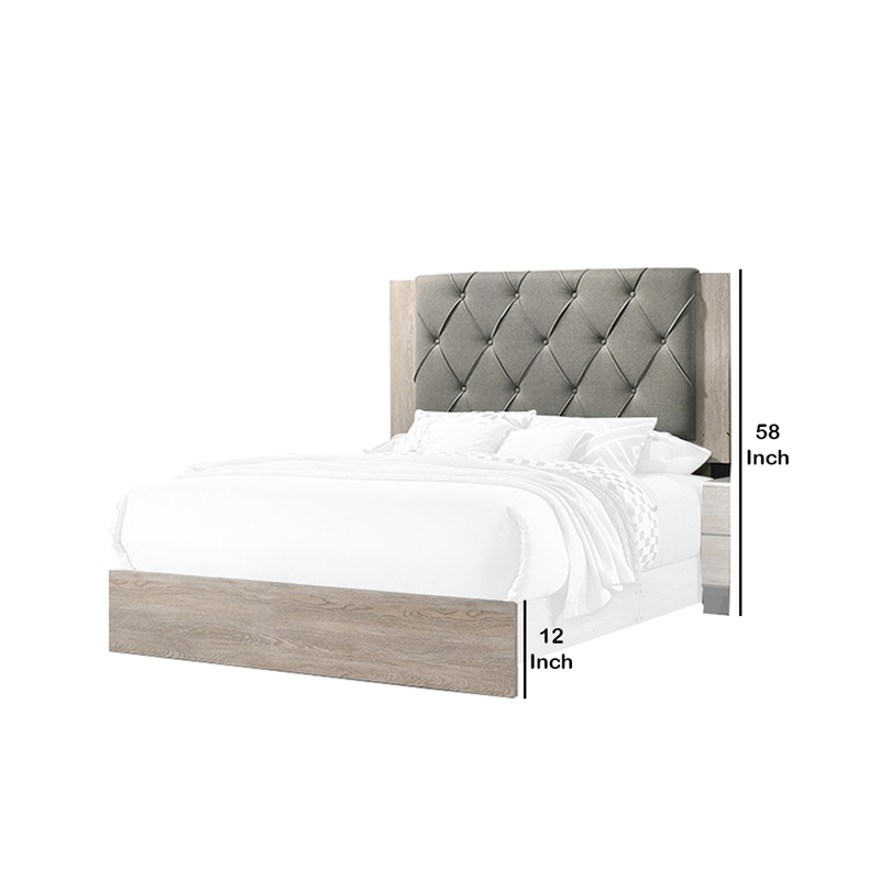 Bowery Hill California King Bed with Tufted Headboard in Gray and Cream