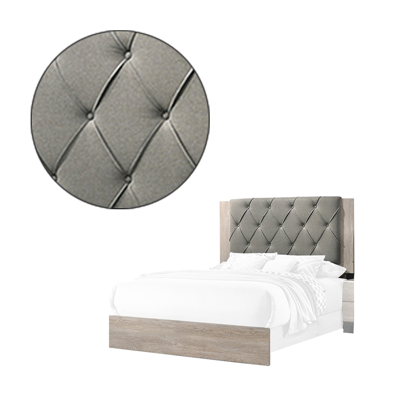 Bowery Hill California King Bed with Tufted Headboard in Gray and Cream