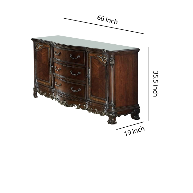 Bowery Hill 2 Door Buffet with 3 Drawers and Claw Feet in Cherry Brown