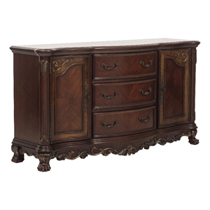 Bowery Hill 2 Door Buffet with 3 Drawers and Claw Feet in Cherry Brown