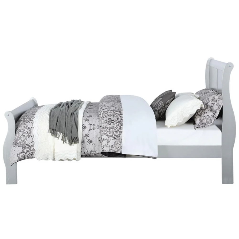 Bowery Hill Sleigh Twin Size Bed with Rectangular Thin Legs in Silver