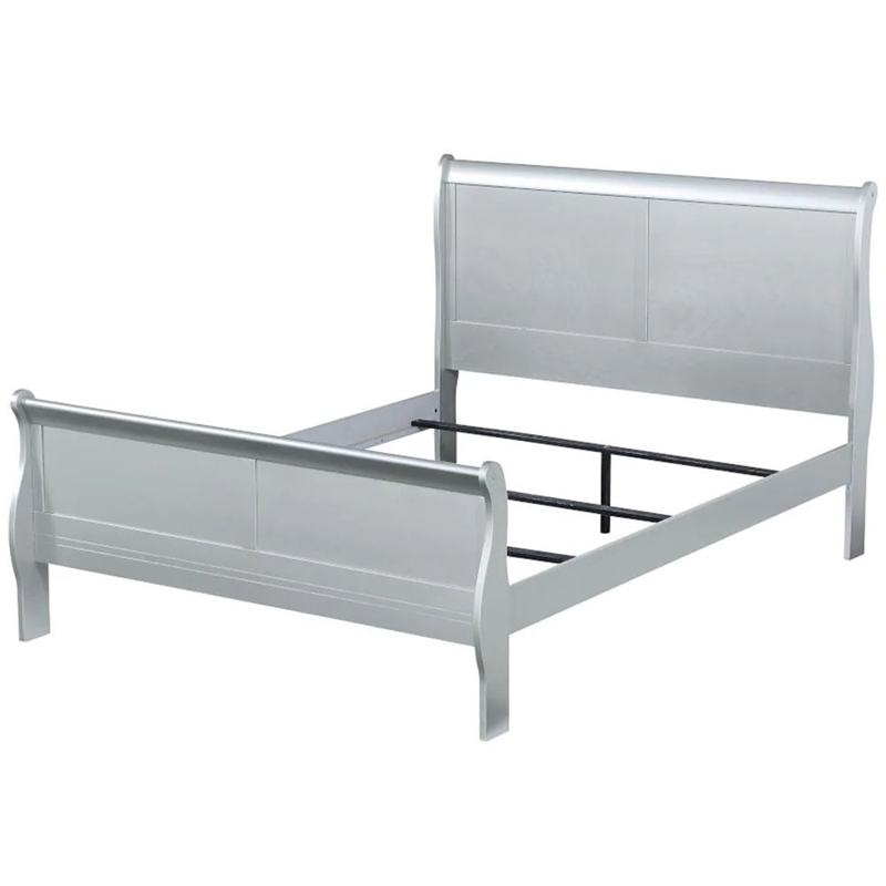 Bowery Hill Sleigh Twin Size Bed with Rectangular Thin Legs in Silver