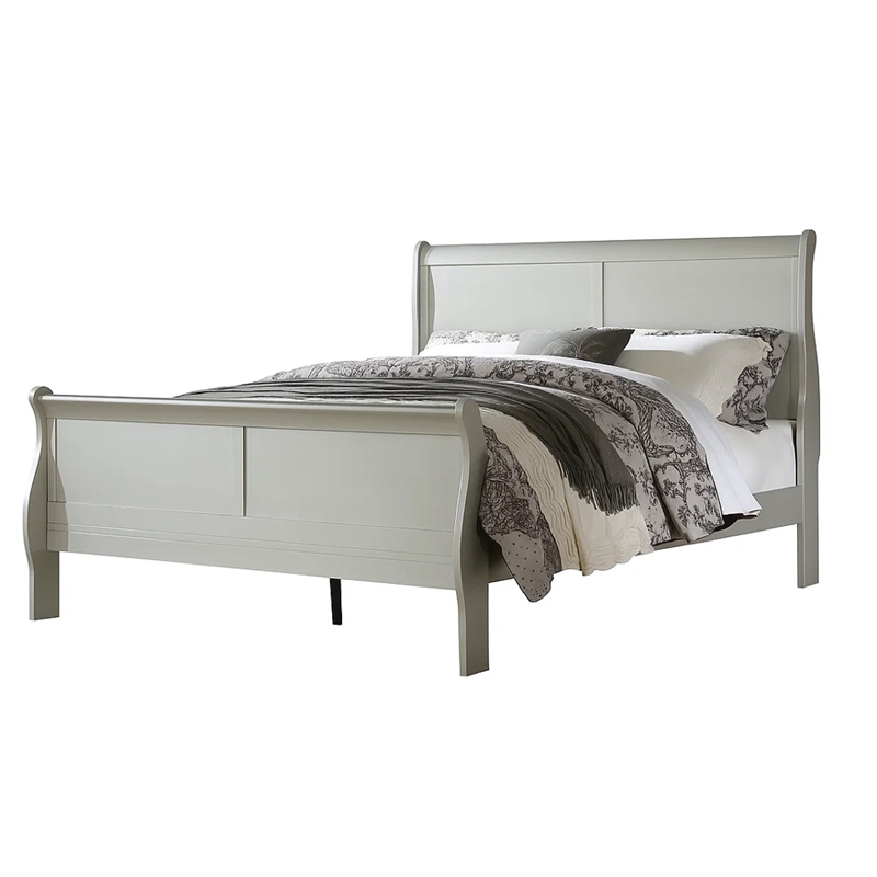 Bowery Hill Sleigh Twin Size Bed with Rectangular Thin Legs in Silver