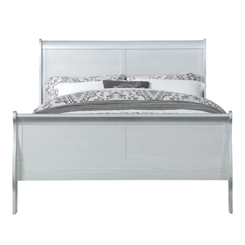 Bowery Hill Sleigh Twin Size Bed with Rectangular Thin Legs in Silver