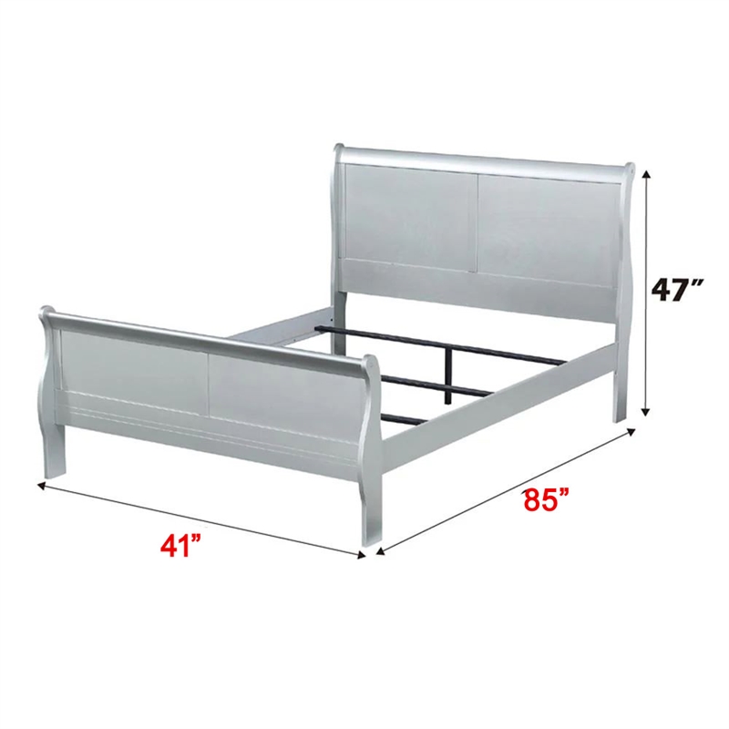 Bowery Hill Sleigh Twin Size Bed with Rectangular Thin Legs in Silver