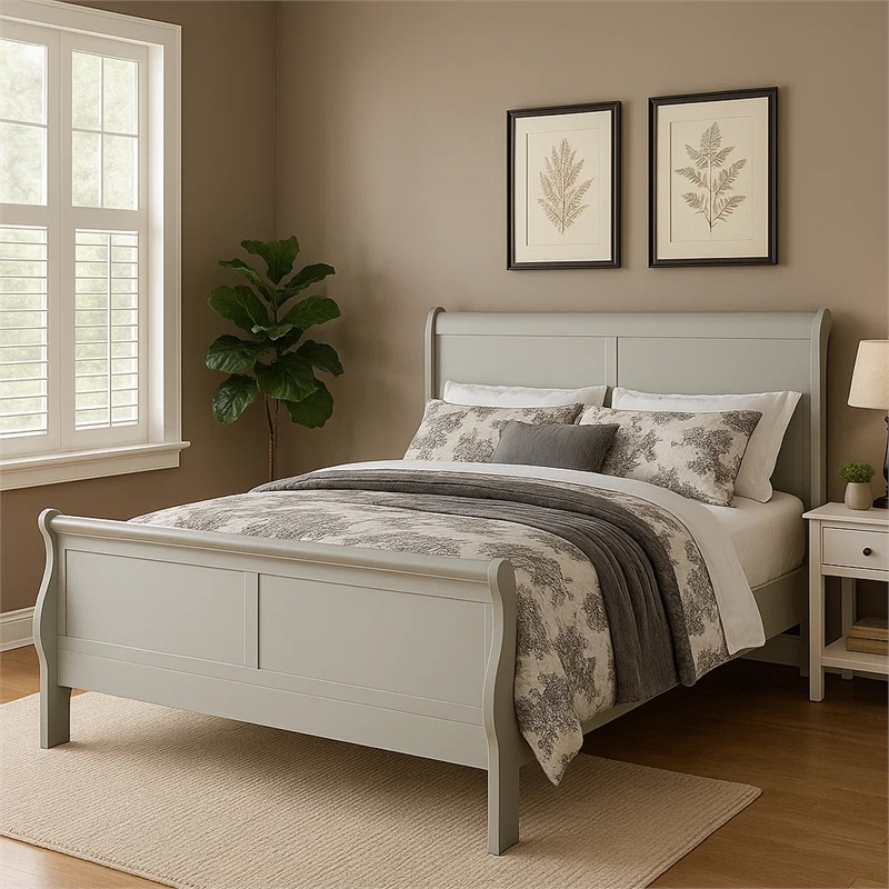 Bowery Hill Sleigh Twin Size Bed with Rectangular Thin Legs in Silver