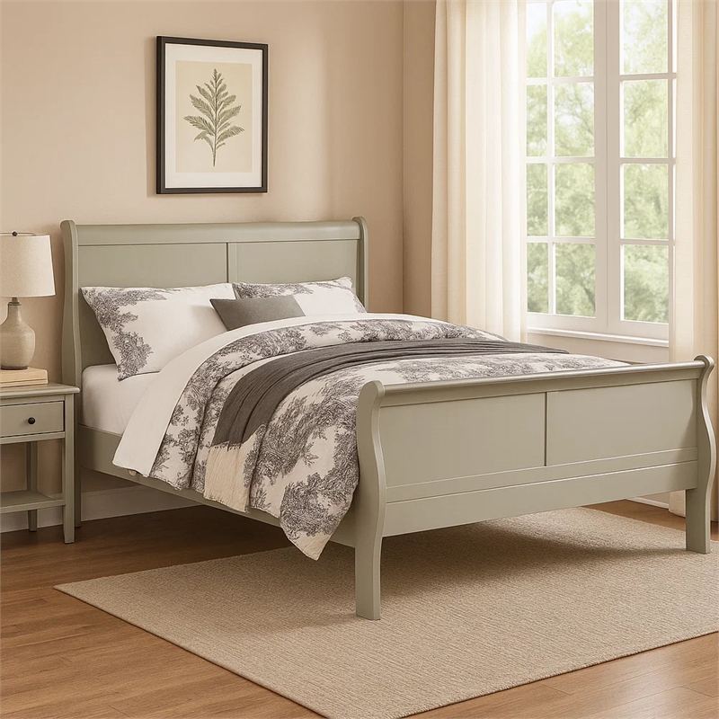 Bowery Hill Sleigh Twin Size Bed with Rectangular Thin Legs in Silver