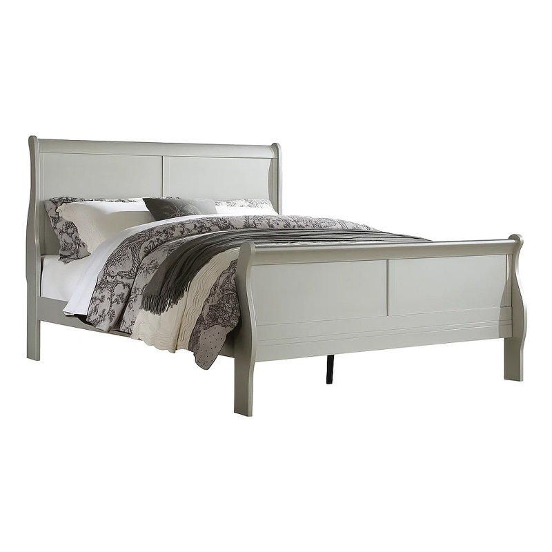 Bowery Hill Sleigh Twin Size Bed with Rectangular Thin Legs in Silver