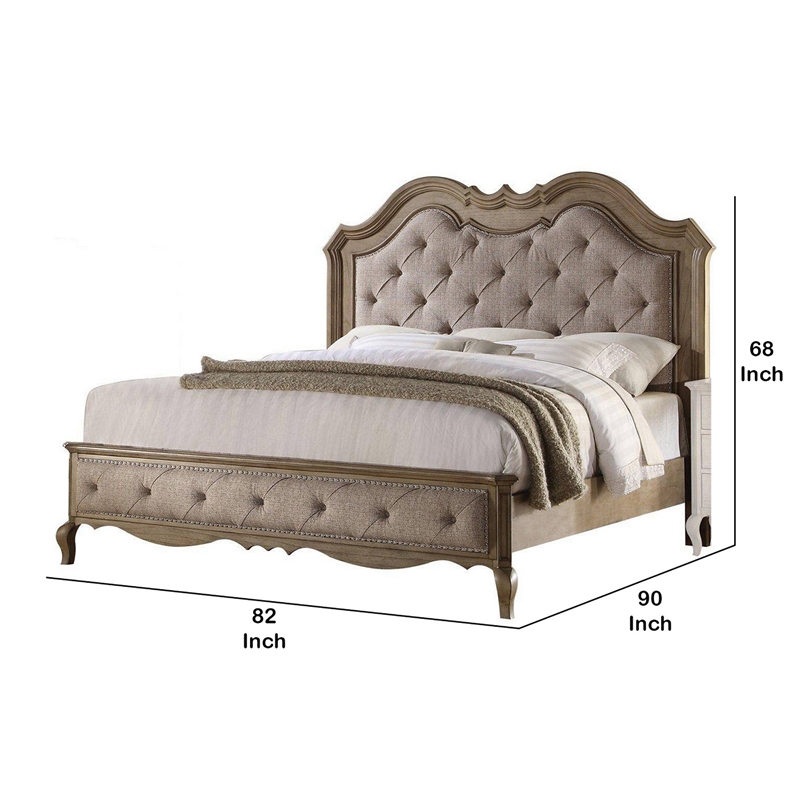 Bowery Hill Button Tufted Eastern King Bed with Molded Details in Beige