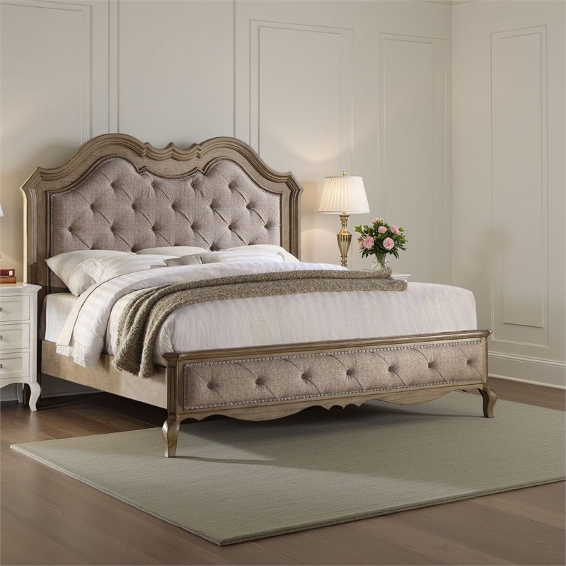 Bowery Hill Button Tufted Eastern King Bed with Molded Details in Beige