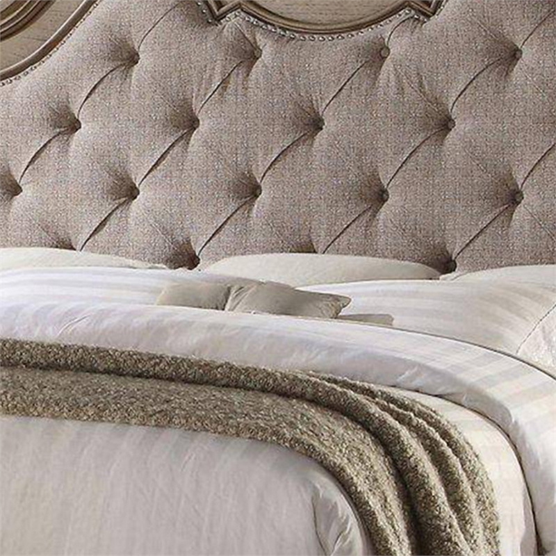 Bowery Hill Button Tufted Eastern King Bed with Molded Details in Beige