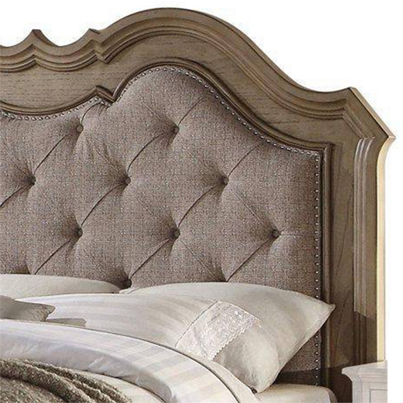 Bowery Hill Button Tufted Eastern King Bed with Molded Details in Beige