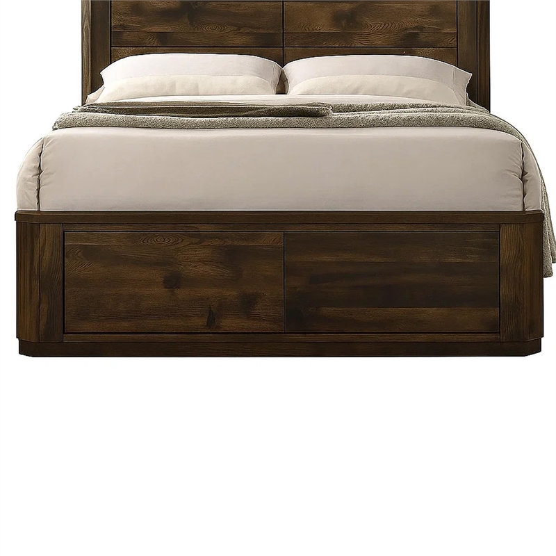 Bowery Hill Wooden Eastern King Bed with Paneled Headboard in Brown