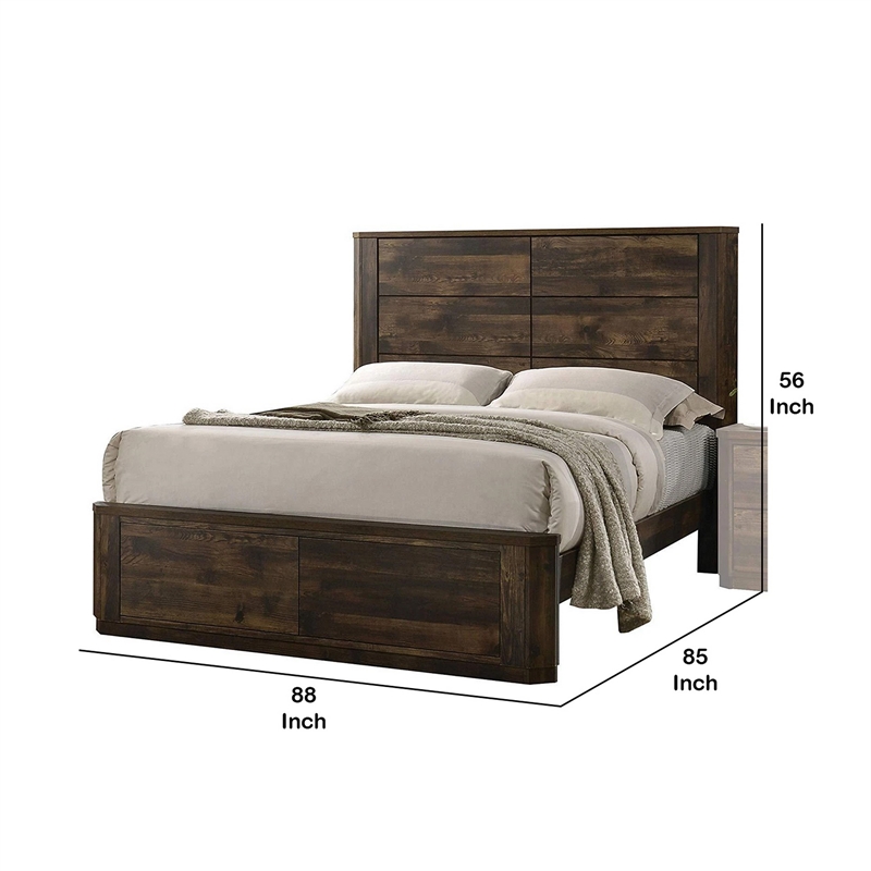 Bowery Hill Wooden Eastern King Bed with Paneled Headboard in Brown