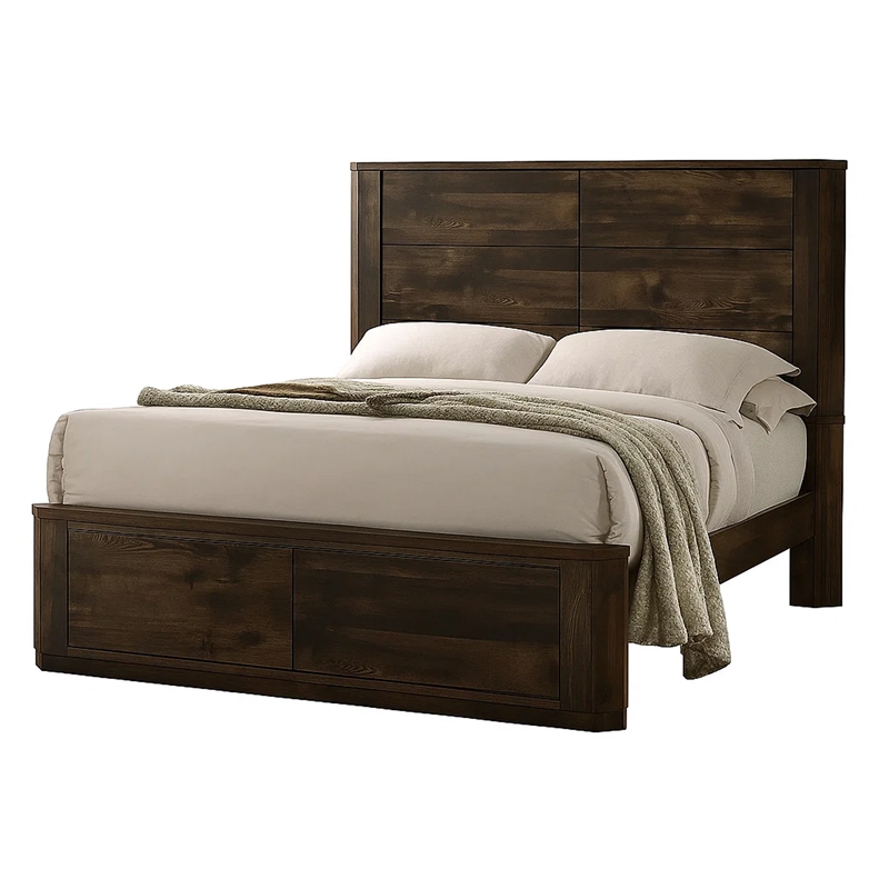 Bowery Hill Wooden Eastern King Bed with Paneled Headboard in Brown