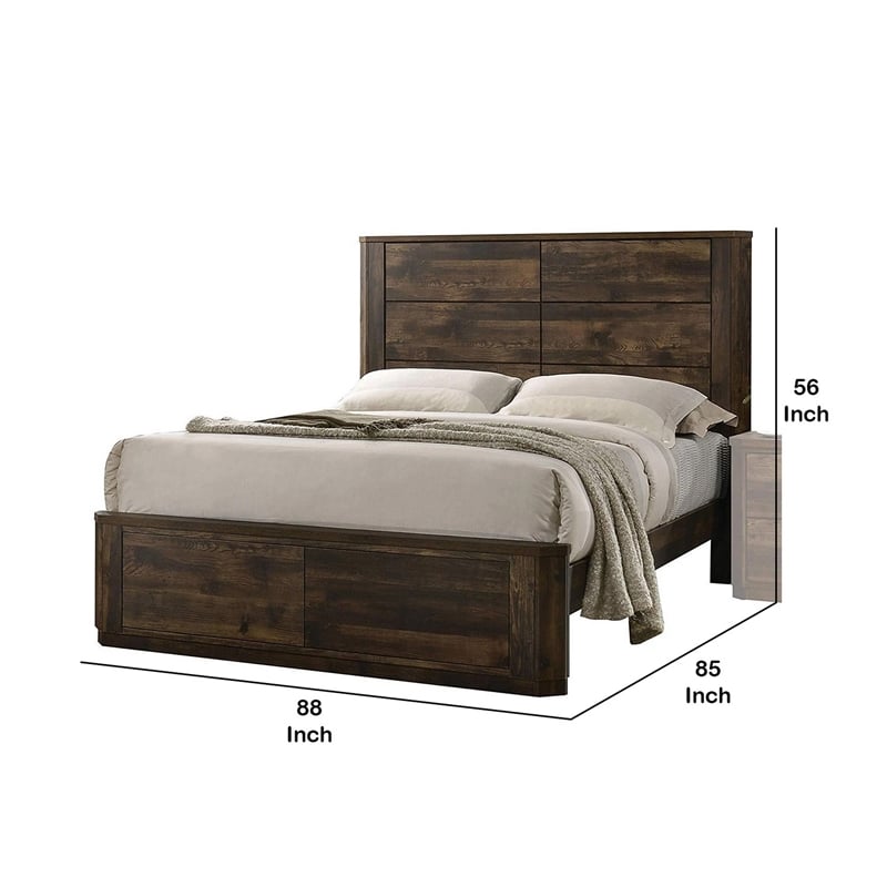 Bowery Hill Wooden Eastern King Bed with Paneled Headboard in Brown