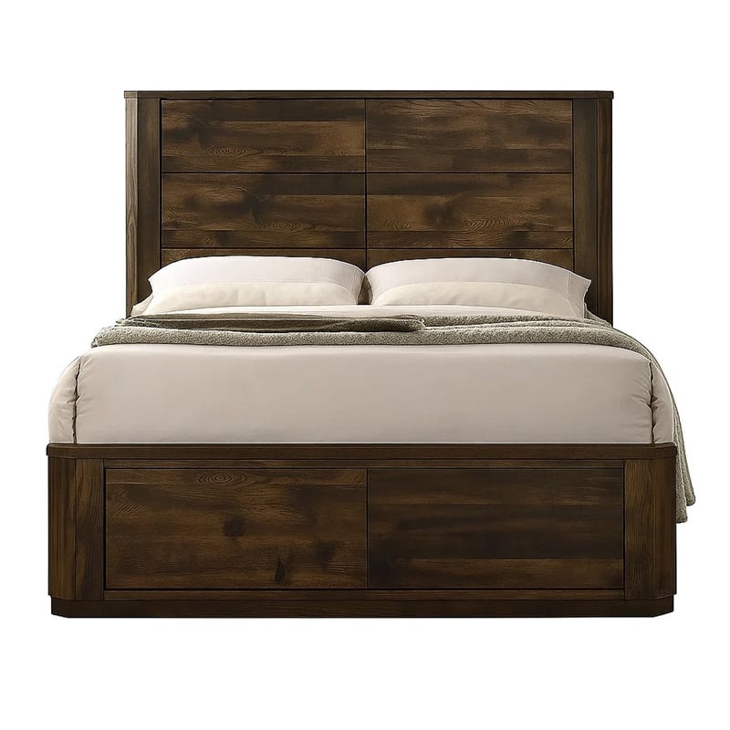 Bowery Hill Wooden Eastern King Bed with Paneled Headboard in Brown