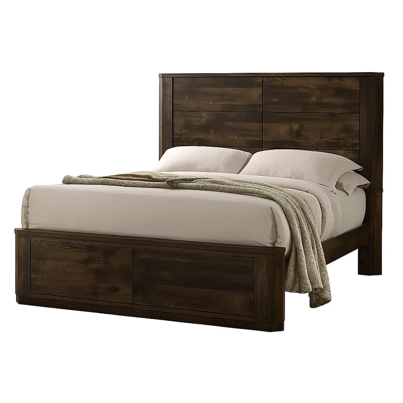Bowery Hill Wooden Eastern King Bed with Paneled Headboard in Brown