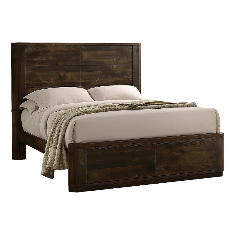 Bowery Hill Wooden Eastern King Bed with Paneled Headboard in Brown