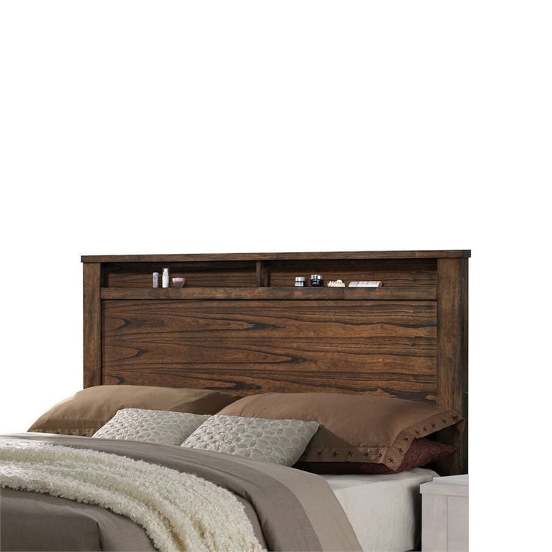 Bowery Hill Wooden Eastern King Bed with Open Shelves and Drawers in Brown