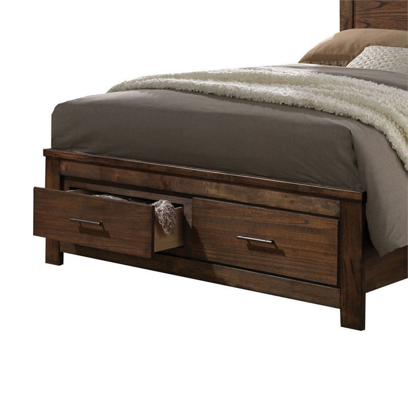 Bowery Hill Wooden Eastern King Bed with Open Shelves and Drawers in Brown