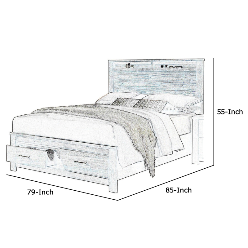Bowery Hill Wooden Eastern King Bed with Open Shelves and Drawers in Brown