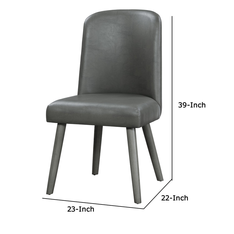 Bowery Hill Leatherette Dining Chair with Wooden Legs Set of 2 in Gray