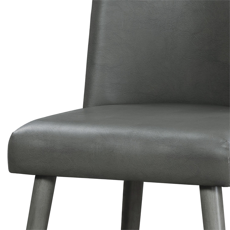 Bowery Hill Leatherette Dining Chair with Wooden Legs Set of 2 in Gray